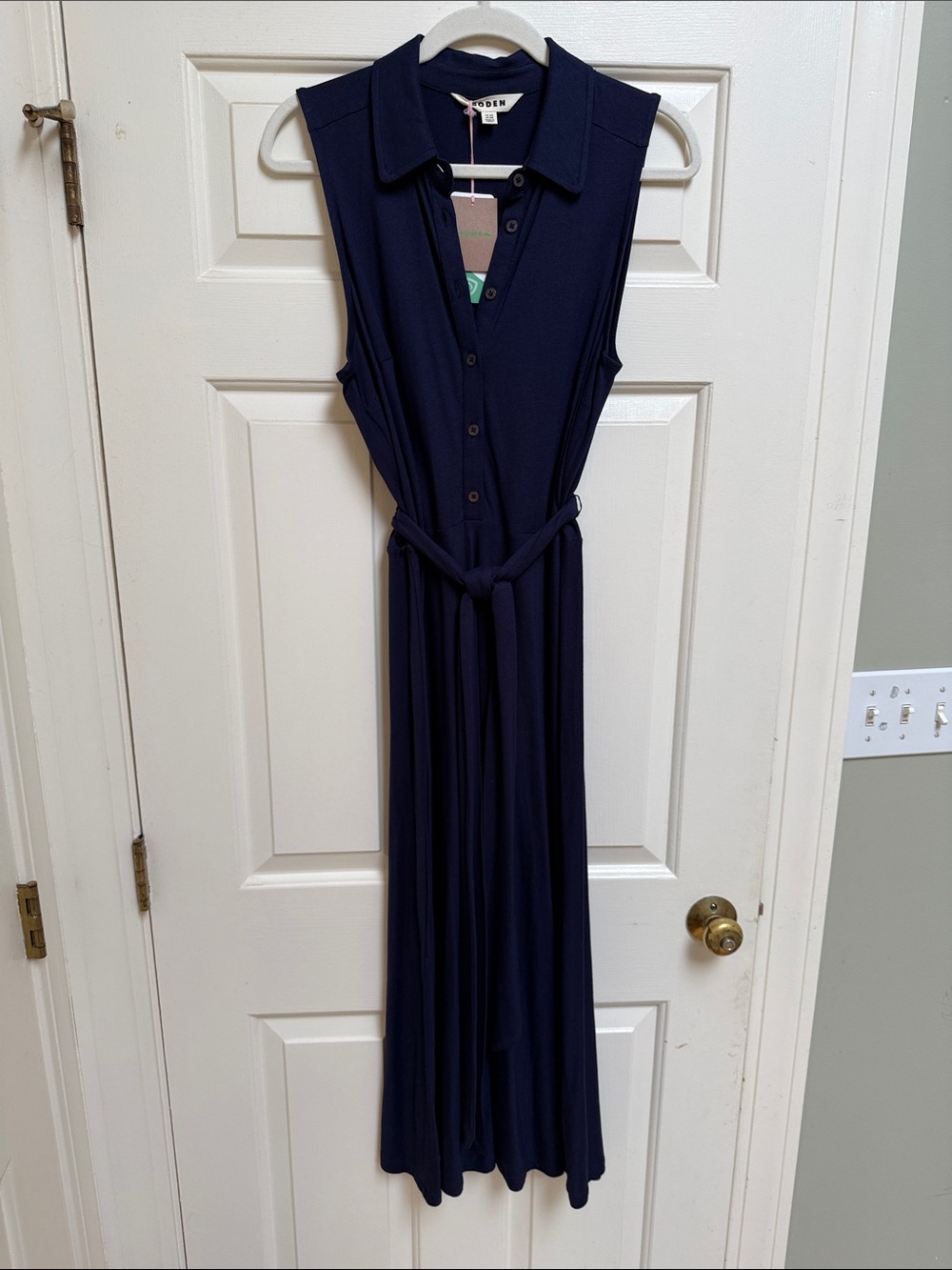 New With Tags Boden Sleeveless Navy Collared Jersey Shirt Dress sz 10